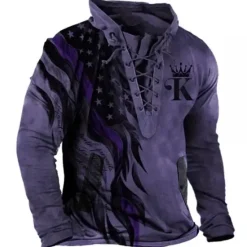 Outlet OUKU Men's Graphic Prints National Flag Sweatshirt Pullover Long Sleeve Sweatshirt Standing Collar Streetwear Designer Basic 3D Print Sports & Outdoor Casual Daily Lace up Pocket Spring & Fall