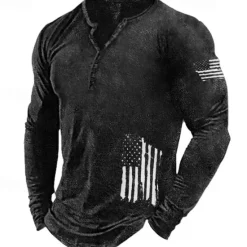 Discount OUKU Men's Graphic Prints National Flag Henley Shirt Graphic Tee Long Sleeve Shirt Long Sleeve Hot Stamping Designer Basic Modern Contemporary Vacation Street Going out Spring & Fall Black Red Navy Blue
