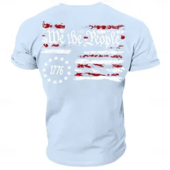 New OUKU Men's Graphic Prints Patriotic National Flag T Shirt Graphic Tee Cotton Short Sleeves Graphic Shirt Black Navy Blue Blue Comfortable Tee Vacation Street Fashion Designer Clothing