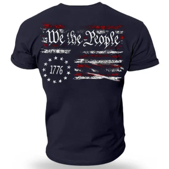 New OUKU Men's Graphic Prints Patriotic National Flag T Shirt Graphic Tee Cotton Short Sleeves Graphic Shirt Black Navy Blue Blue Comfortable Tee Vacation Street Fashion Designer Clothing