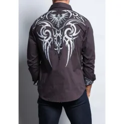 Outlet OUKU Men's Graphic Prints Pistol Shirt Western Shirt Cowboy Shirt Long Sleeve Fashion Designer Casual Outdoor Daily Fall & Winter Turndown Print Button-Down Black Black / Brown Brown Gray+Blue Blue+Blue