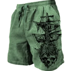 Discount OUKU Men's Graphic Prints Sailboat Sweat Shorts Beach Shorts Terry Shorts Mid Waist Casual Athleisure Daily Holiday Streetwear Drawstring Elastic Waist 3D Print Designer Clothing Apparel
