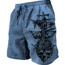 Discount OUKU Men's Graphic Prints Sailboat Sweat Shorts Beach Shorts Terry Shorts Mid Waist Casual Athleisure Daily Holiday Streetwear Drawstring Elastic Waist 3D Print Designer Clothing Apparel