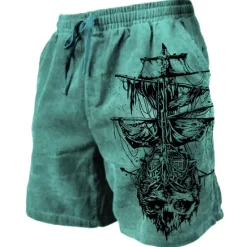 Discount OUKU Men's Graphic Prints Sailboat Sweat Shorts Beach Shorts Terry Shorts Mid Waist Casual Athleisure Daily Holiday Streetwear Drawstring Elastic Waist 3D Print Designer Clothing Apparel