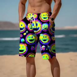 Sale OUKU Men's Graphic Prints Smile Face Sweat Shorts Beach Shorts Terry Shorts Mid Waist Casual Athleisure Daily Holiday Streetwear Drawstring Elastic Waist 3D Print Designer Clothing Apparel