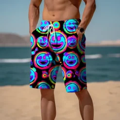 Sale OUKU Men's Graphic Prints Smile Face Sweat Shorts Beach Shorts Terry Shorts Mid Waist Casual Athleisure Daily Holiday Streetwear Drawstring Elastic Waist 3D Print Designer Clothing Apparel
