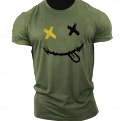 Outlet OUKU Men's Graphic Prints Smile Face T Shirt Graphic Tee 100% Cotton Short Sleeve Graphic Shirt Heather Gray Black White Comfortable Tee Outdoor Street Fashion Designer Clothing
