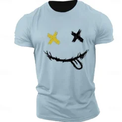 Outlet OUKU Men's Graphic Prints Smile Face T Shirt Graphic Tee 100% Cotton Short Sleeve Graphic Shirt Heather Gray Black White Comfortable Tee Outdoor Street Fashion Designer Clothing