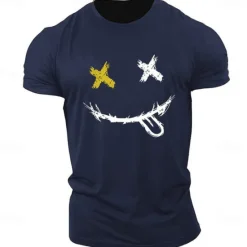 Outlet OUKU Men's Graphic Prints Smile Face T Shirt Graphic Tee 100% Cotton Short Sleeve Graphic Shirt Heather Gray Black White Comfortable Tee Outdoor Street Fashion Designer Clothing