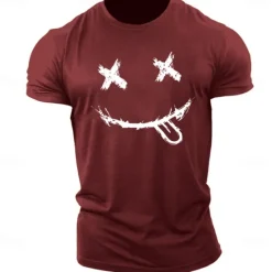 Outlet OUKU Men's Graphic Prints Smile Face T Shirt Graphic Tee 100% Cotton Short Sleeve Graphic Shirt Heather Gray Black White Comfortable Tee Outdoor Street Fashion Designer Clothing