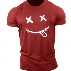 Outlet OUKU Men's Graphic Prints Smile Face T Shirt Graphic Tee 100% Cotton Short Sleeve Graphic Shirt Heather Gray Black White Comfortable Tee Outdoor Street Fashion Designer Clothing