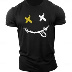 Outlet OUKU Men's Graphic Prints Smile Face T Shirt Graphic Tee 100% Cotton Short Sleeve Graphic Shirt Heather Gray Black White Comfortable Tee Outdoor Street Fashion Designer Clothing