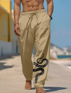 Online OUKU Men's Graphic Prints Snake Trousers Summer Pants Beach Pants Mid Waist Streetwear Hawaiian Designer Casual Daily Holiday Drawstring Elastic Waist 3D Print Spring & Summer 3D Print White Blue Green