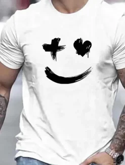Clearance OUKU Men's Graphic Prints T Shirt Graphic Tee 100% Cotton Short Sleeve Graphic Shirt Black White Comfortable Tee Vacation Street Fashion Designer Clothing