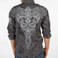 OUKU Men's Graphic Prints Totem Shirt Western Shirt Cowboy Shirt Long Sleeve Fashion Designer Casual Outdoor Daily Fall & Winter Turndown Print Button-Down Gray