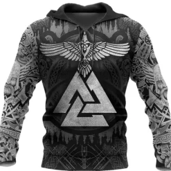 Best OUKU Men's Graphic Prints Viking Hoodie Hoodies Sweatshirt Daily Classic Long Sleeve Hooded Holiday Going out Streetwear Black Yellow Print Spring & Fall Designer