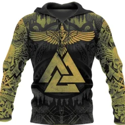 Best OUKU Men's Graphic Prints Viking Hoodie Hoodies Sweatshirt Daily Classic Long Sleeve Hooded Holiday Going out Streetwear Black Yellow Print Spring & Fall Designer