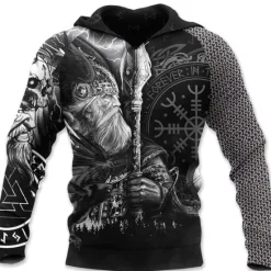 Best OUKU Men's Graphic Prints Viking Hoodie Hoodies Sweatshirt Daily Classic Long Sleeve Hooded Holiday Going out Streetwear Black Yellow Print Spring & Fall Designer
