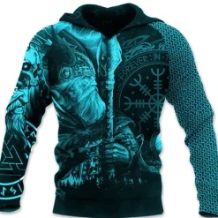 Best OUKU Men's Graphic Prints Viking Hoodie Hoodies Sweatshirt Daily Classic Long Sleeve Hooded Holiday Going out Streetwear Black Yellow Print Spring & Fall Designer
