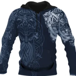 Outlet OUKU Men's Graphic Prints Viking Hoodie Hoodies Sweatshirt Daily Classic Long Sleeve Hooded Holiday Going out Streetwear Black Red Print Spring & Fall Designer