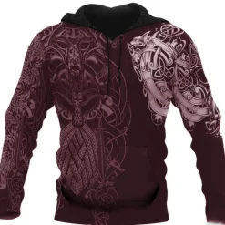Outlet OUKU Men's Graphic Prints Viking Hoodie Hoodies Sweatshirt Daily Classic Long Sleeve Hooded Holiday Going out Streetwear Black Red Print Spring & Fall Designer