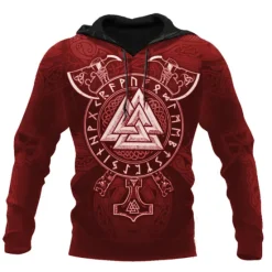 New OUKU Men's Graphic Prints Viking Hoodie Hoodies Sweatshirt Daily Classic Long Sleeve Hooded Holiday Going out Streetwear Black Red Print Spring & Fall Designer