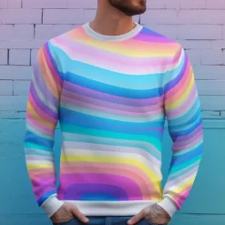 Outlet OUKU Men's Graphic Rainbow Sweatshirts Golf Pullover Sweatshirt Long Sleeve Sweatshirt Crew Neck Fashion Daily Casual 3D Print Vacation Holiday Going out Print Spring & Fall
