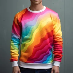 Outlet OUKU Men's Graphic Rainbow Sweatshirts Golf Pullover Sweatshirt Long Sleeve Sweatshirt Crew Neck Fashion Daily Casual 3D Print Vacation Holiday Going out Print Spring & Fall