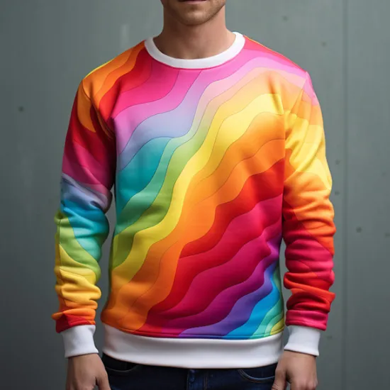Outlet OUKU Men's Graphic Rainbow Sweatshirts Golf Pullover Sweatshirt Long Sleeve Sweatshirt Crew Neck Fashion Daily Casual 3D Print Vacation Holiday Going out Print Spring & Fall