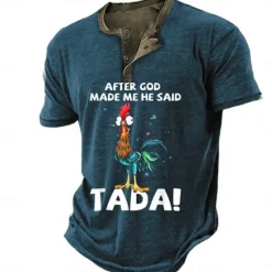 Hot OUKU Men's Graphic Rooster After God Made Me He Said Ta Da Henley Shirt Tee Short Sleeve 3D Print Fashion Designer Comfortable Outdoor Casual Daily Summer Black Blue Brown Green Henley Henley T-Shirt