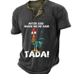 Hot OUKU Men's Graphic Rooster After God Made Me He Said Ta Da Henley Shirt Tee Short Sleeve 3D Print Fashion Designer Comfortable Outdoor Casual Daily Summer Black Blue Brown Green Henley Henley T-Shirt