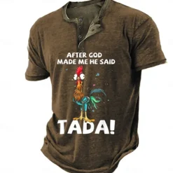 Hot OUKU Men's Graphic Rooster After God Made Me He Said Ta Da Henley Shirt Tee Short Sleeve 3D Print Fashion Designer Comfortable Outdoor Casual Daily Summer Black Blue Brown Green Henley Henley T-Shirt