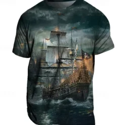 Best OUKU Men's Graphic Ship Nautical T Shirt Tee Short Sleeve T shirt 3D Print Crew Neck Shirt Vintage Fashion Designer Outdoor Casual Daily Blue Purple Green Spring & Summer Clothing Apparel S M L XL 2XL 3XL