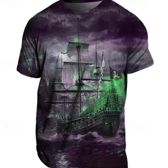 Best OUKU Men's Graphic Ship Nautical T Shirt Tee Short Sleeve T shirt 3D Print Crew Neck Shirt Vintage Fashion Designer Outdoor Casual Daily Blue Purple Green Spring & Summer Clothing Apparel S M L XL 2XL 3XL