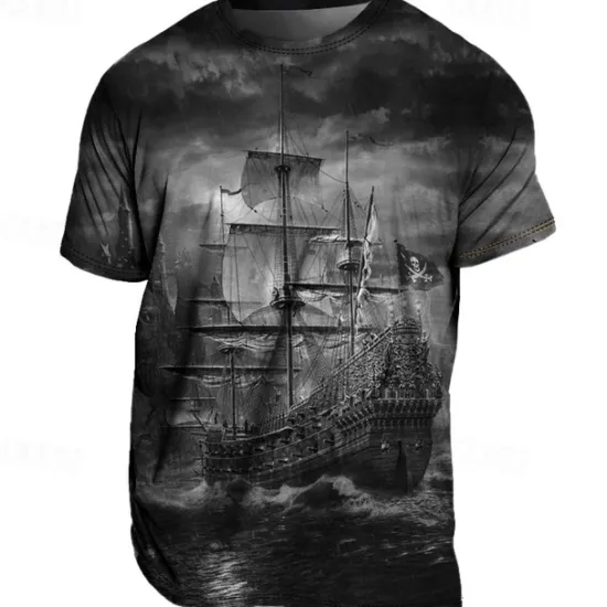 Best OUKU Men's Graphic Ship Nautical T Shirt Tee Short Sleeve T shirt 3D Print Crew Neck Shirt Vintage Fashion Designer Outdoor Casual Daily Blue Purple Green Spring & Summer Clothing Apparel S M L XL 2XL 3XL