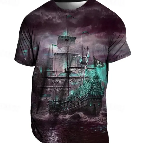 Best OUKU Men's Graphic Ship Nautical T Shirt Tee Short Sleeve T shirt 3D Print Crew Neck Shirt Vintage Fashion Designer Outdoor Casual Daily Blue Purple Green Spring & Summer Clothing Apparel S M L XL 2XL 3XL