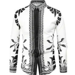 Hot OUKU Men's Graphic Shirt Western Shirt Cowboy Shirt Long Sleeve Fashion Designer Classic Daily Holiday Turndown White Red Green Black+White