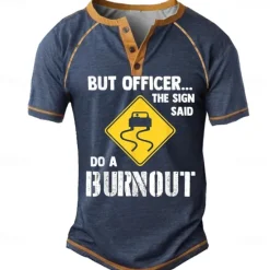 Discount OUKU Men's Graphic Sign "DO A BURNOUT" Henley Shirt Tee Short Sleeve Fashion Designer Outdoor Casual Daily Summer Black Army Green Navy Blue Henley Henley T-Shirt