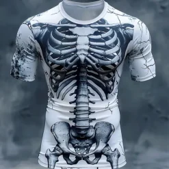 Outlet OUKU Men's Graphic Skeleton T Shirt Short Sleeve T shirt 3D Print Crew Neck Shirt Designer Retro Vintage Subculture Sports Outdoor Holiday Going out White Light Grey Dark Gray Spring & Summer Clothing