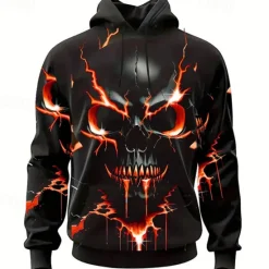 Discount OUKU Men's Graphic Skull Hoodie Hoodies Sweatshirt Fashion Daily Long Sleeve Hooded Vacation Sports Outdoor Holiday Yellow Red Print Front Pocket Spring & Fall Designer