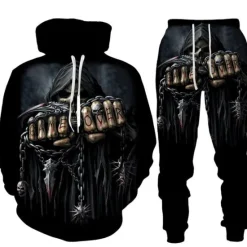 Hot OUKU Men's Graphic Skull Skeleton 2pcs 3D Sweatshirt Sets Tracksuit Hoodies Long Sleeve Long pants Hooded Streetwear Designer Basic Sports & Outdoor Casual Sports Print Spring Fall Black Blue Orange