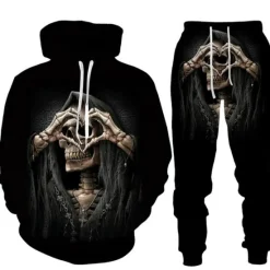 Hot OUKU Men's Graphic Skull Skeleton 2pcs 3D Sweatshirt Sets Tracksuit Hoodies Long Sleeve Long pants Hooded Streetwear Designer Basic Sports & Outdoor Casual Sports Print Spring Fall Black Blue Orange