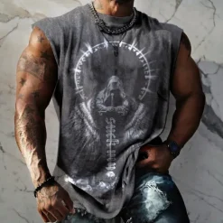 Hot OUKU Men's Graphic Skull Skeleton Vest Top Sleeveless T Shirt for Men Sleeveless Cap Sleeve T shirt 3D Print Crew Neck Shirt Fashion Designer Muscle Daily Sports Gym Black Blue Dark Blue Spring & Summer