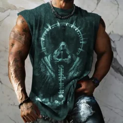 Hot OUKU Men's Graphic Skull Skeleton Vest Top Sleeveless T Shirt for Men Sleeveless Cap Sleeve T shirt 3D Print Crew Neck Shirt Fashion Designer Muscle Daily Sports Gym Black Blue Dark Blue Spring & Summer