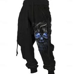 Sale OUKU Men's Graphic Skull Sweatpants Joggers Mid Waist Casual Outdoor 3D Print Fall & Winter Black