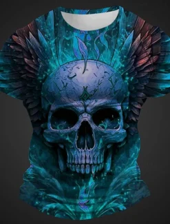 New OUKU Men's Graphic Skull T Shirt Short Sleeve T shirt 3D Print Crew Neck Shirt Daily Designer Retro Vintage Sports Outdoor Holiday Going out Pink Red Burgundy Spring & Summer Clothing Apparel S M L XL 2XL