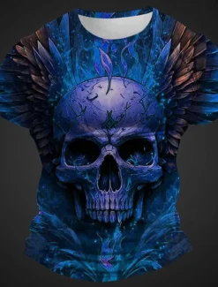 New OUKU Men's Graphic Skull T Shirt Short Sleeve T shirt 3D Print Crew Neck Shirt Daily Designer Retro Vintage Sports Outdoor Holiday Going out Pink Red Burgundy Spring & Summer Clothing Apparel S M L XL 2XL