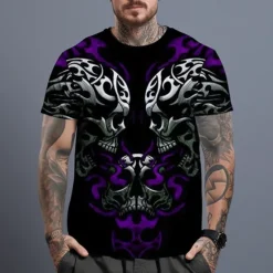 Discount OUKU Men's Graphic Skulls T Shirt Short Sleeve T shirt 3D Print Crew Neck Shirt Daily Designer Casual Sports Outdoor Holiday Going out Red Blue Purple Spring & Summer Clothing Apparel S M L XL 2XL 3XL 4XL