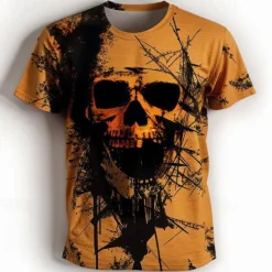 Outlet OUKU Men's Graphic Skulls T Shirt Short Sleeve T shirt 3D Print Crew Neck Shirt Daily Designer Retro Vintage Sports Outdoor Holiday Going out Yellow Orange Green Spring & Summer Clothing Apparel S M L XL