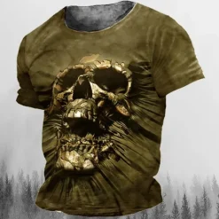 Online OUKU Men's Graphic Skulls T Shirt Halloween Shirt Tee Short Sleeve T shirt 3D Print Crew Neck Shirt Vintage Fashion Designer Outdoor Casual Daily Black Yellow Blue Spring & Summer Clothing Apparel S M L
